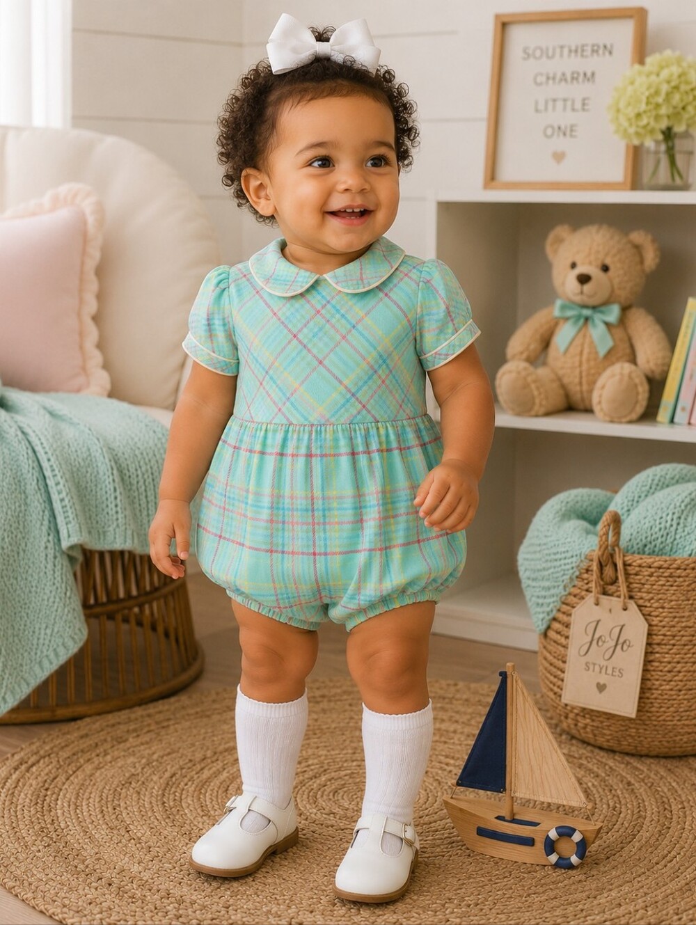 NWT The Beaufort Bonnet Company Bradford Bubble Plaid Romper 12-18M
